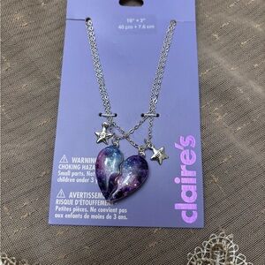 Claire's Purple Galaxy Heart Necklace with Star Charms